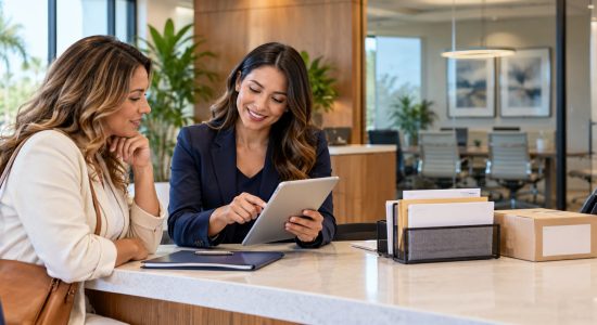 Business owner reviewing virtual office costs and services in Orlando