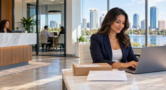 Business professional using virtual office services in a modern Orlando office